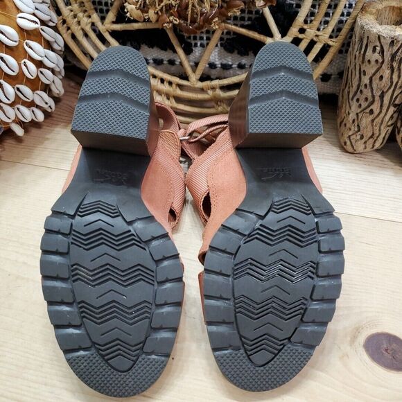 Sorel Nadia Womens 7 Teak Brown Suede Lace Up Sandals Shoes Block Heel - Picture 7 of 12